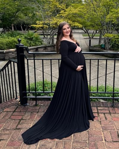 Saslax Off Shoulder Maternity Maxi Dress for Photoshoot - color: Black, size: Medium