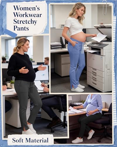 3 Pack Comfy Women's Maternity Scrub Pants - color: Light Blue, Dark Gray, Black, size: X-Large