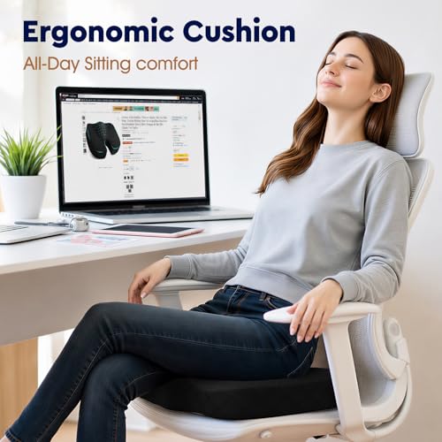 TushGuard Seat Cushion, Memory Foam Office Chair Cushion - Black, Large - color: Black, size: Large
