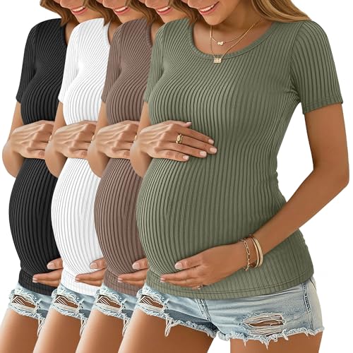 Oakgarden 4 Pack Women's Maternity Shirts - color: Sage Green, Coffee, White, Black, size: Medium
