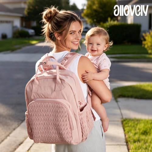 Waterproof Diaper Bag Backpack, Bag with Portable Diaper Pad, Pink - color: Pink
