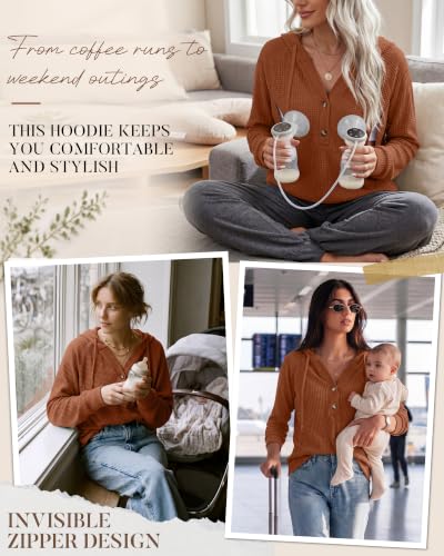 Neer Women's Nursing Hoodies Breastfeeding Shirts - color: Caramel, size: Medium