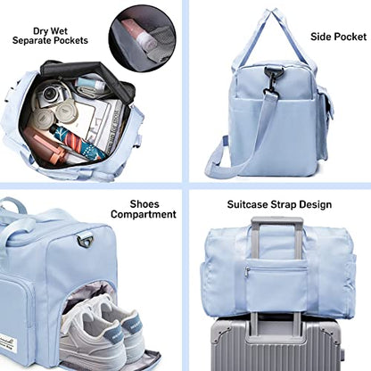 Suruid Gym Bag with Shoe Compartment, Sports Duffle Bag for Women, Blue - color: Blue
