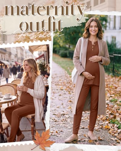 Huukeay Maternity Lounge Set Long Sleeve - color: Camel, size: X-Large