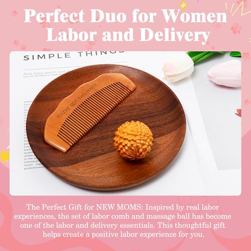 Birth Comb & Acupressure Ball with Peri Bottle Set, Labor Pain Relief Tools & Postpartum Essentials for Hospital Bag