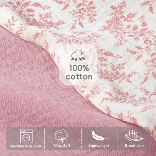 FUNUPUP Muslin Nursing Pillow Cover Replacement, Pink & Pink Leaves - color: Pink&pink Leaves