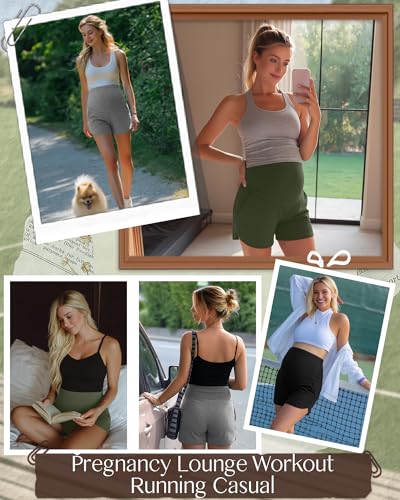 3 Pack Women's Maternity Shorts - color: Army Green, Light Grey, Black, size: XX-Large