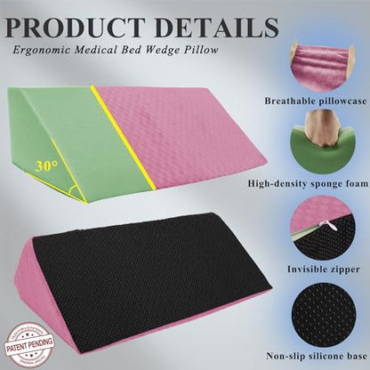 Bed Wedge Pillow for Side Sleepers, Body Position Wedges - color: Dark Pink