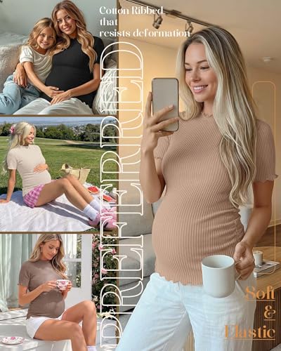 4 Pack Maternity T Shirts - color: Apricot, Khaki, Coffee, Black, size: X-Large