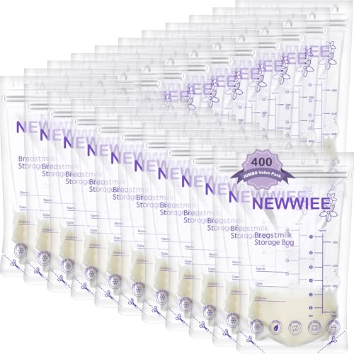 Newwiee 400 Count Breastmilk Storage Bags 7oz Self Standing Freezer, Purple