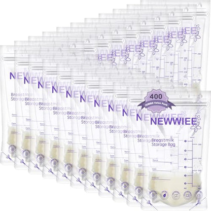 Newwiee 400 Count Breastmilk Storage Bags 7oz Self Standing Freezer, Purple