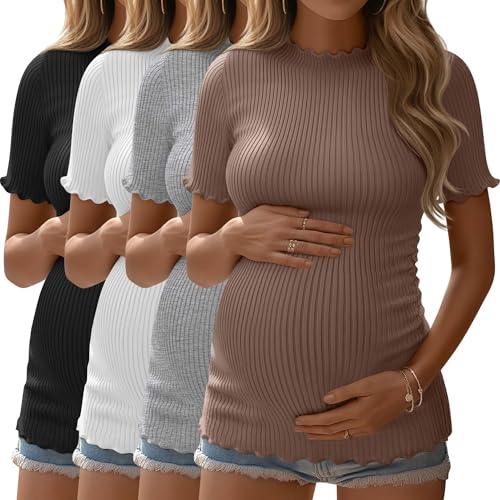 4 Pack Maternity T Shirts - color: Coffee, Light Gray, White, Black, size: Large