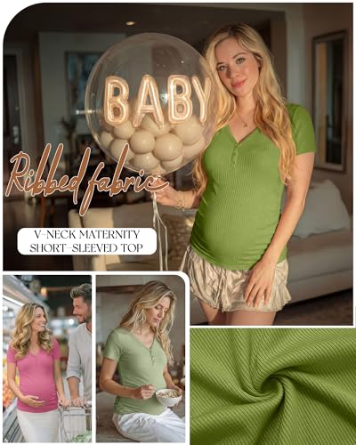 3 Pack Women's Maternity Shirts - color: Avocado Green, Light Green, Rose Pink, size: X-Large