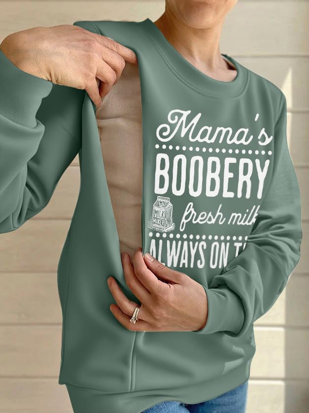 Maternity Nursing Sweatshirts for Women Friendly Zip Breastfeeding Pullover Top Mama's Boobery Print Clothes - color: Green, size: X-Large