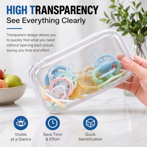 Clear Hard Shell Zipper Case, 6 Pack Diaper Bag Organizer Pouches Set