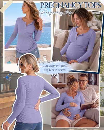 Women's Maternity Long Sleeve Shirt Pregnancy Top - color: Lavender, size: Small