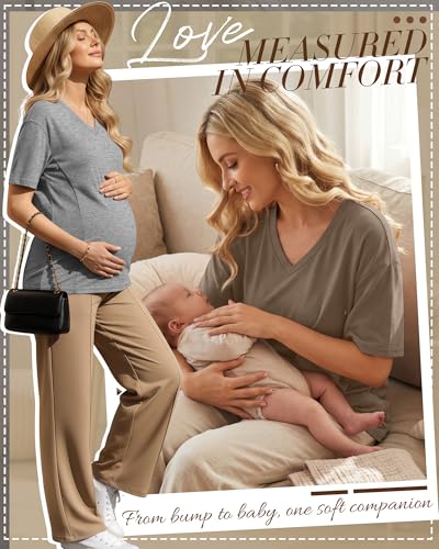4 Pack Women's Oversize Nursing Tops - color: Light Brown, White, Light Gray, Black, size: XX-Large