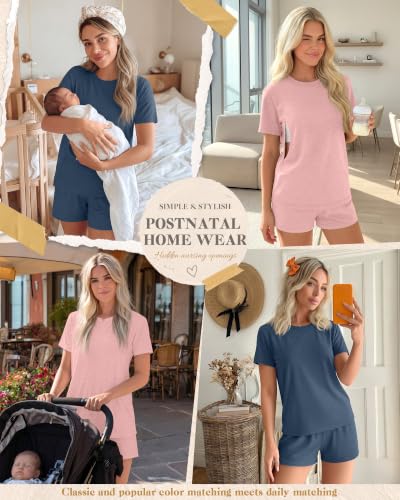 Riyiper 2 Packs Women's Nursing Pajamas Set - color: Haze Blue, Pink, size: X-Large