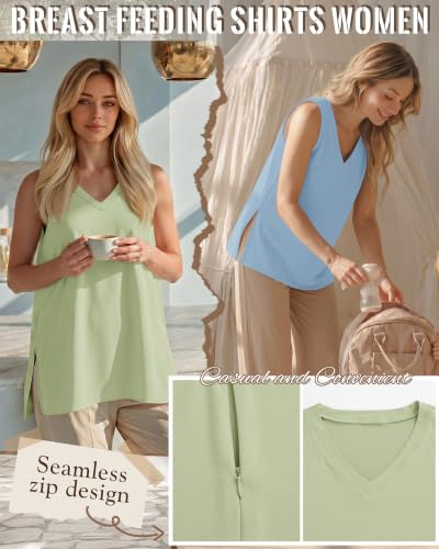 3 Pack Womens Maternity Nursing Tank Top - color: Blue, Pink, Macaron Green, size: Small