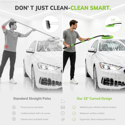 IVYROLL Car Wash Brush Kit, Long Handle, Microfiber Wash Mop, 15° Angled