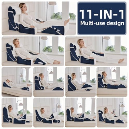 Wedge Pillow Set for After Surgery,White/Navy,9PCS-23.2" - color: White/Navy, size: 9PCS-23.2''