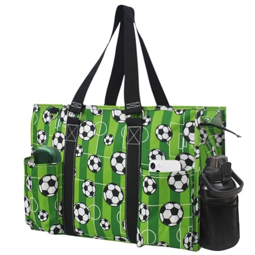 NGIL Work Tote Bag with Exterior Pockets - color: Ngil Zip-soccer Goal-black
