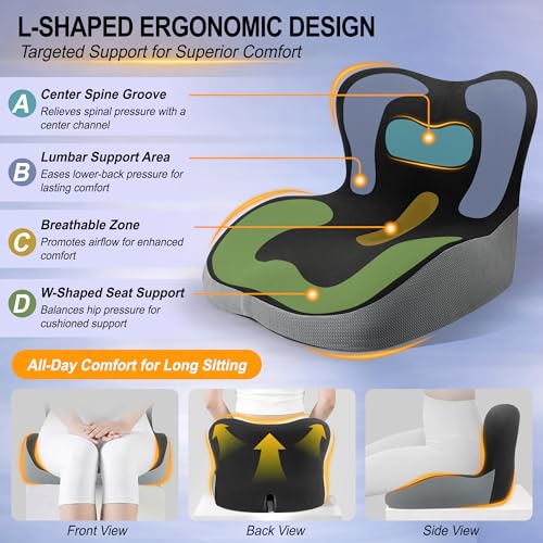 Allaboutsla Car Seat Cushion with Lumbar Support Pillow, Car Back Support - color: Black&grey