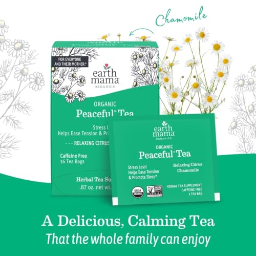 Earth Mama - Organic Peaceful Tea, Calming Herbal Blend - 16 Teabags (6 Pk) - size: 16 Count (Pack of 6)