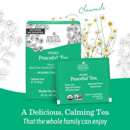 Earth Mama - Organic Peaceful Tea, Calming Herbal Blend - 16 Teabags (6 Pk) - size: 16 Count (Pack of 6)