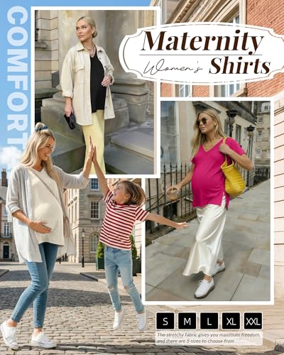 Ficerd 3 Pack Women's Maternity Shirts - color: Black, Cream, Hot Pink, size: Small