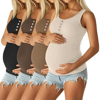 4 Pack Maternity Henley Tank Tops - color: Apricot, Light Coffee, Coffee, Black, size: Small