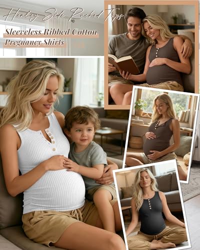 3 Pack Maternity Tank Tops Ribbed Tops - color: Black, White, Coffee, size: X-Large