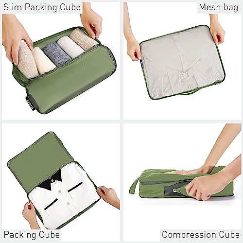 Bagail Ultralight Compression Cubes 7 Set - 3 Packing Cubes, 3 Organizers, and 1 Shoe Bag - color: The Matcha, style: Cloth Pattern