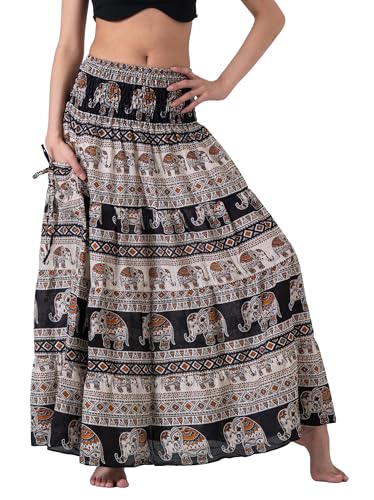 Long Skirts Tiered Maxi Boho Skirt - color: Hippie Elephant Black, size: Large-X-Large