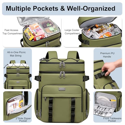Weitars Insulated Cooler Backpack,Waterproof Soft Cooler Bag 31L/52 Can - color: Green
