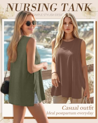 4 Pack Nursing Breastfeeding Tank Tops - color: Gray Green, Coffee, White, Black, size: Large