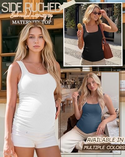 3 Pack Maternity Tank Tops Pregnancy Shirts - color: Gray Blue, White, Black, size: Large