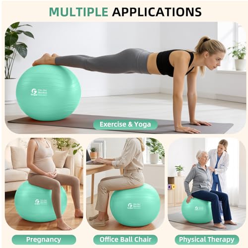 Gruper Yoga Ball, Extra Thick Non Slip Exercise Ball, 4 Sizes - color: ['Teal'], size: 18 Inch (45cm),s
