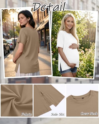 Riyiper 4 Pack Women's Short Sleeve Maternity T Shirts - color: Black, Light Heather Gray, White, Khaki, size: Medium
