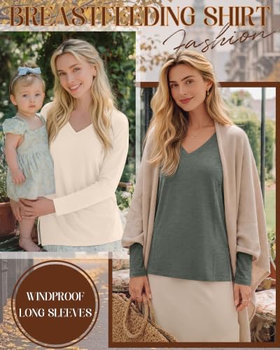 Riyiper 3 Pack Women's Nursing Shirts for Breastfeeding - color: Coffee, Cream, Dark Green, size: XX-Large