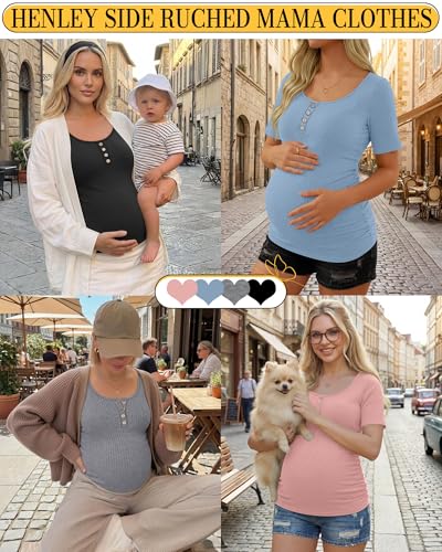 4 Pack Womens Short Sleeve Maternity Shirts - color: Light Pink, Light Blue, Light Heather Gray, Black, size: X-Large