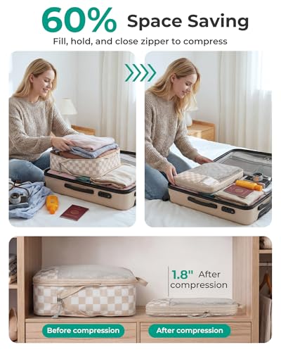 BAGSMART Compression Packing Cubes for Travel Essentials - color: Weekend Check, size: Set of 6
