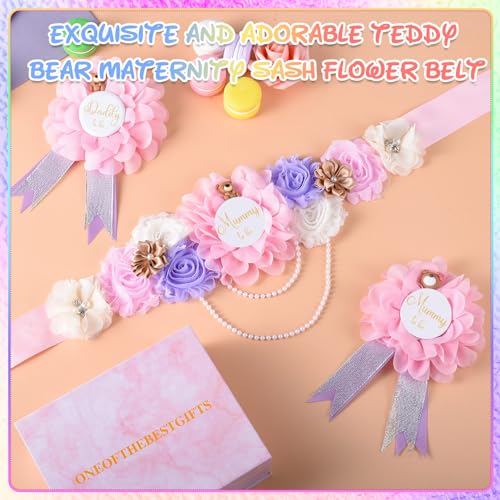 Jspupifip Teddy Bear Maternity Sash & to Be Corsage Pin Set