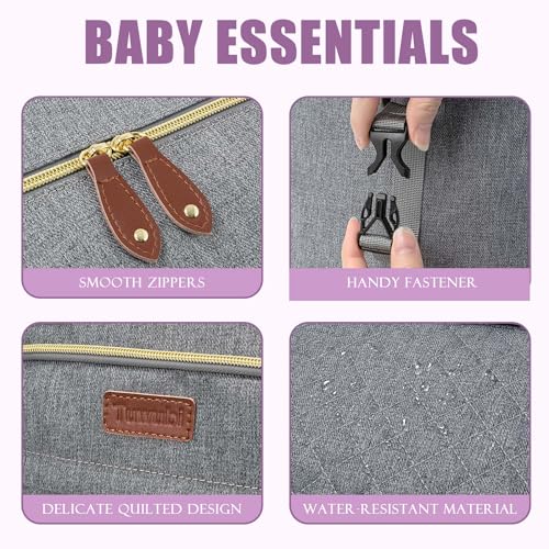 Tuwubi Diaper Bag Tote,Baby Diaper Bag with Pacifier Case - color: Light Grey, size: Large