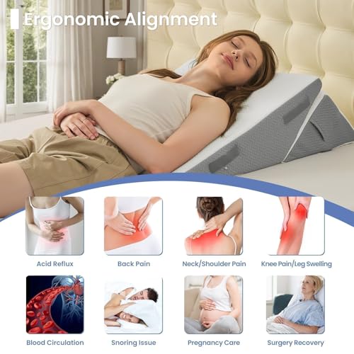 Sasttie Adjustable Wedge Pillow Set for After Surgery, Dark Grey & White - color: Dark Grey & White, size: Adjustable 9&12 Inch + 1 Head Pillow