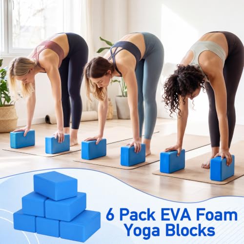 Wettarn 6 Pack EVA Yoga Blocks Bulk, Non Slip Pilates Brick - color: Blue
