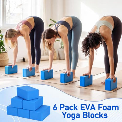 Wettarn 6 Pack EVA Yoga Blocks Bulk, Non Slip Pilates Brick - color: Blue