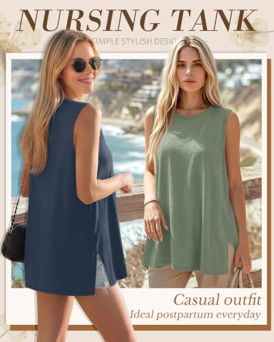 4 Pack Nursing Breastfeeding Tank Tops - color: Haze Blue, Pink, White, Light Green, size: Medium