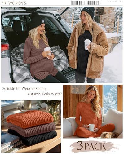 3 Pack Maternity Shirts Pregnancy Sweaters Tunic Tops - color: Pumpkin, Camel, Black, size: X-Large