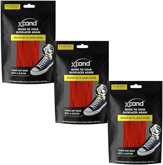 Xpand No Tie Elastic Shoe Laces for Sneakers - Shoelaces for Adults & Kids - color: Red (3 Packs)